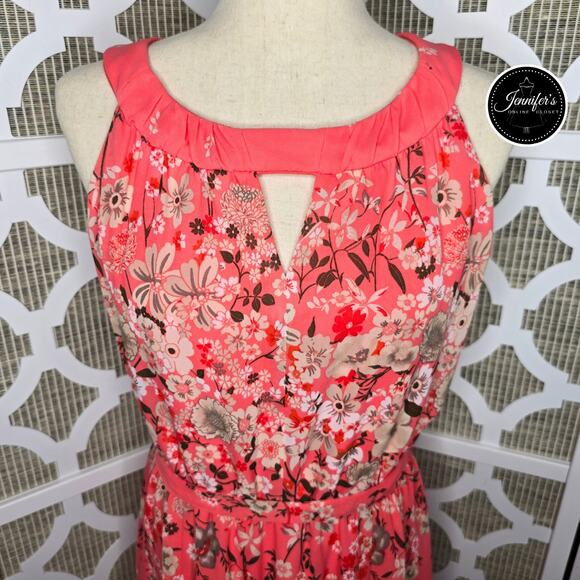 Rabbitt Rabbit Rabbit Designs Coral Floral Keyhole Chiffon Maxi Dress Size 12 - Picture 4 of 16